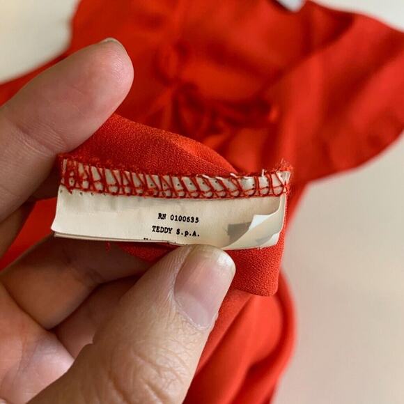 Rinascimento Blouse Womens S Small Red Ruffle Flap Lace Up Sleeveless Made Italy - Picture 9 of 11